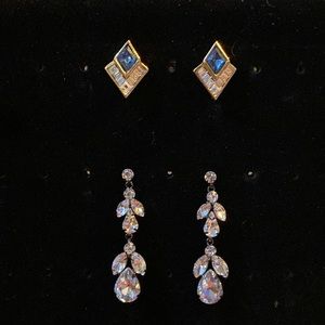 Two pair rhinestone earrings